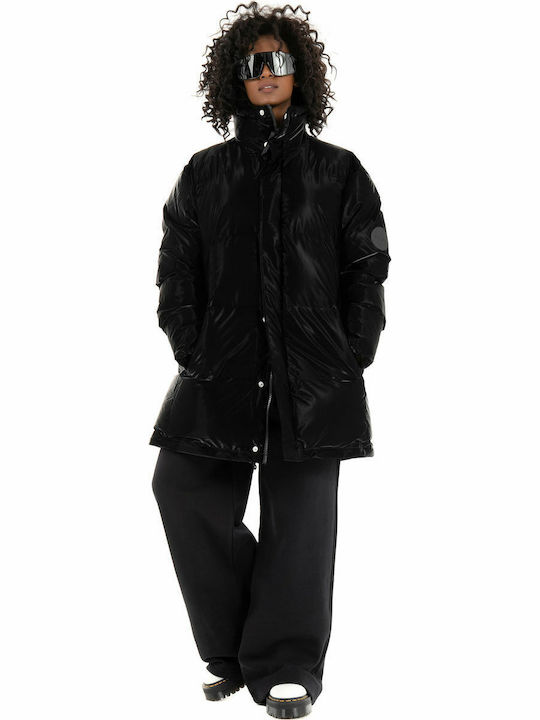 Women's Long Puffer Jacket for Winter Black