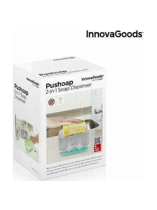 InnovaGoods Pushoap Dispenser Kitchen Plastic with Sponge Holder Gray 330ml