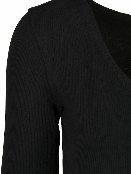Short Women's Cardigan with Buttons Black