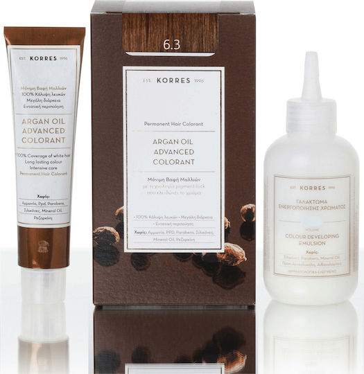 Korres Argan Oil Advanced Colorant Βαφή Μαλλιών Χωρίς Αμμωνία 6.3 Ξανθό Σκούρο Μελί 50ml