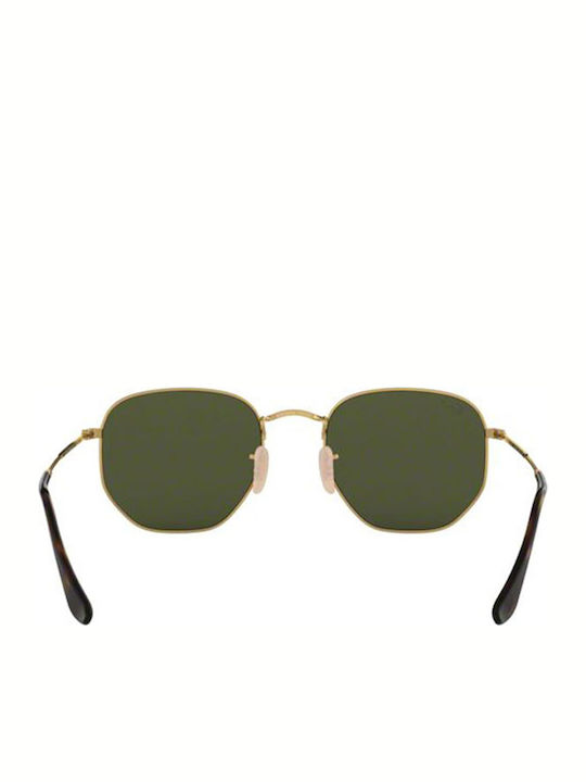 Ray Ban Hexagonal Unisex Sunglasses with Gold Metal Frame and Green Polarized Lens RB3548N 001/58