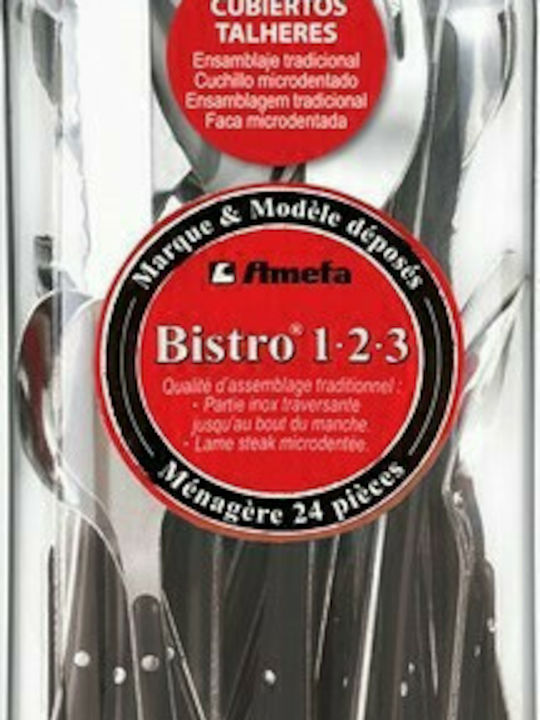 Amefa 24-Piece Stainless Steel 18/10 Red Cutlery Set Bistro