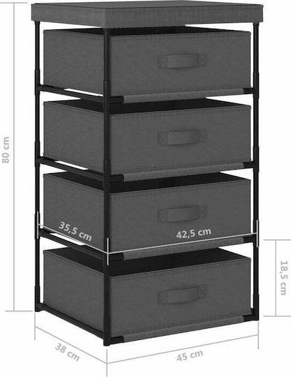 Raft De Depozitare Din Metal Și Țesătură Cu 4 Sertare L45xL38xÎ80cm