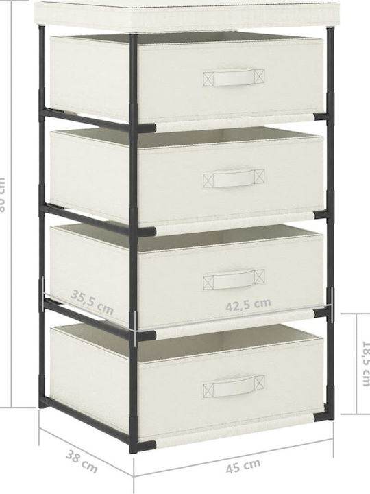 Storage Shelf Unit Made of Metal and Fabric with 4 Drawers M45xW38xH80cm