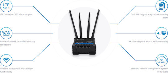 Teltonika RUT950 v3 Ασύρματο 4G Router Wi‑Fi 4 με 4 Θύρες