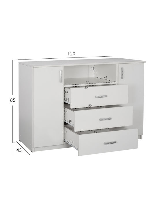 Мебели за съхранение Adler дървен с чекмеджета Бял 120x45x85см