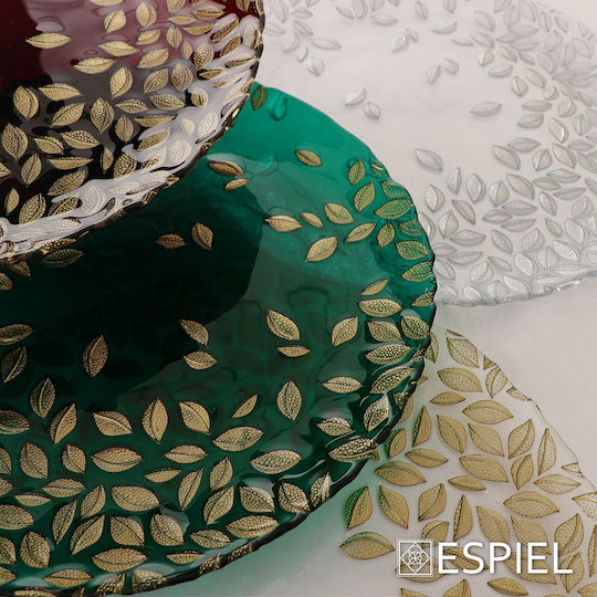Espiel Round Glass Decorative Platter Foliage Golden 33x33cm