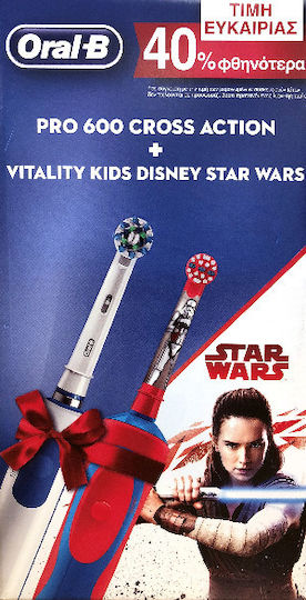 Oral-B Duo Pro 600 Cross Action & Vitality Kids Elektrische Zahnbürste für 3+ Jahre 2Stück Star Wars Set