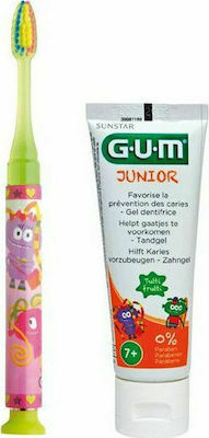 GUM Light-Up 903 & Junior Baby & Kids' Tooth Brushing Set with Taste of Tutti Frutti for 7+ years 2pcs Yellow