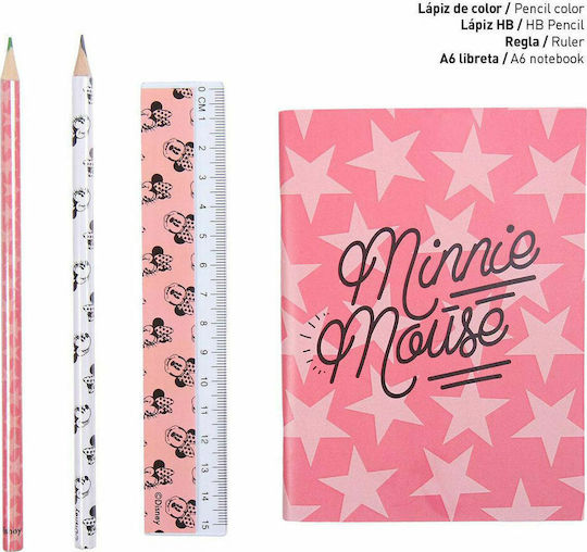 Cerda Minnie Kids Stationery Set with Pencil, Sharpener, Eraser, Notepad, Ruler and Pencil Case 12pcs