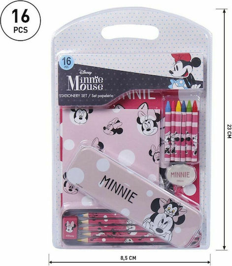 Cerda Minnie Kids Stationery Set with Pencil, Sharpener, Eraser, Notepad and Pencil Case 16pcs