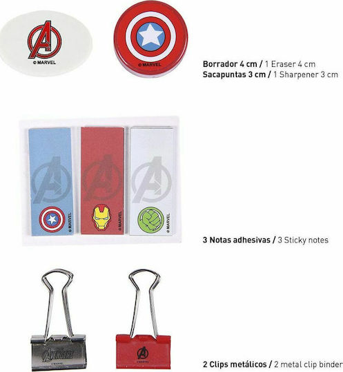 Cerda Marvel Avengers Παιδικό Σετ Γραφικής Ύλης με Μολύβι, Ξύστρα, Γόμα, Σημειωματάριο, Χάρακα και Κασετίνα 12τμχ
