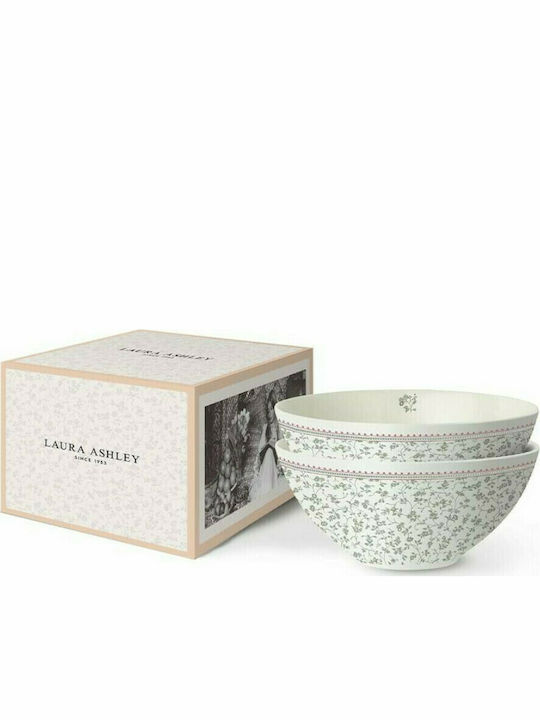 Laura Ashley Wild Clematis Μπωλ Σερβιρίσματος Δημητριακών Στρογγυλό από Πορσελάνη Λευκό με Διάμετρο 16εκ. 2τμχ