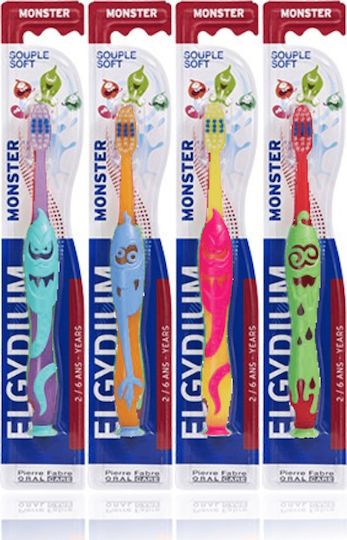 Elgydium Kids Monster Souple Soft Baby Toothbrush for 2+ Years Red / Green