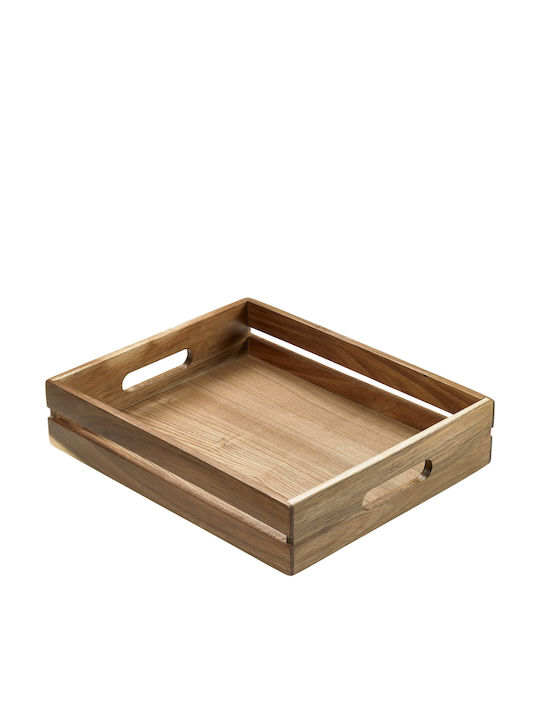 Leone Wooden Rectangular Serving Tray with Handles in Brown Color 32.5x26.5x7cm S5004 1pcs