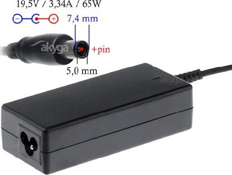 Akyga Φορτιστής Laptop 65W 19.5V 3.34A για Dell χωρίς Καλώδιο Τροφοδοσίας