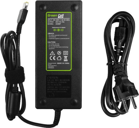Green Cell Φορτιστής Laptop 135W 20V 6.75A για Lenovo με Αποσπώμενο Καλώδιο Τροφοδοσίας