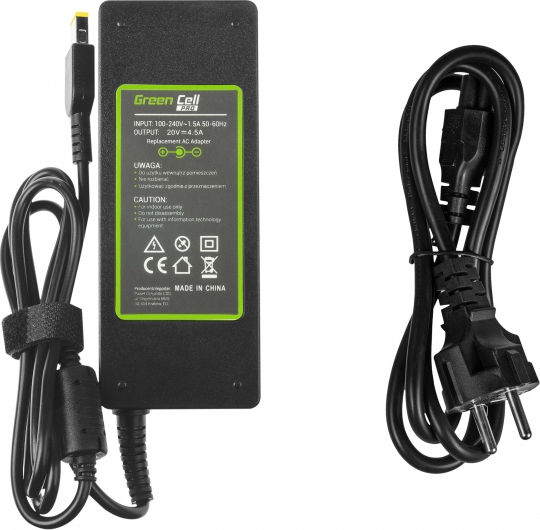Green Cell Laptop Charger 90W 20V 4.5A for Lenovo with Detachable Power Cord