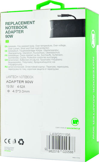 Lamtech Φορτιστής Laptop 90W 19.9V 4.62A για HP χωρίς Καλώδιο Τροφοδοσίας