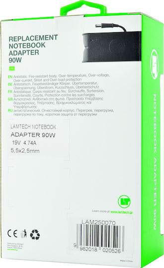 Lamtech Φορτιστής Laptop 90W 19V 4.74A για Dell χωρίς Καλώδιο Τροφοδοσίας