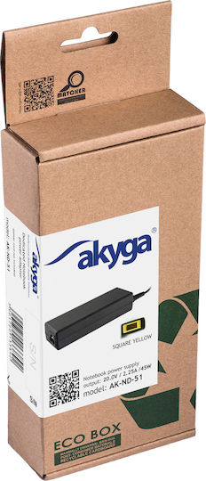 Akyga Universal Φορτιστής Laptop 45W 20V 2.25A χωρίς Καλώδιο Τροφοδοσίας
