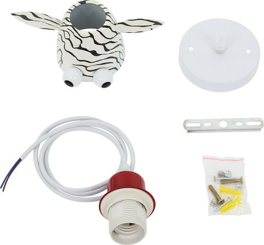 GloboStar Einfaches Kinderzimmer-Deckenleuchte Hängend aus Metall mit E27-Fassung Weiß-Schwarz 10,5x13,5cm