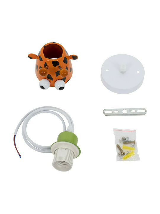 GloboStar Single-Light Kids Ceiling Hanging Light Made of Metal with E27 Socket White Green Orange Black 10.5x13.5cm