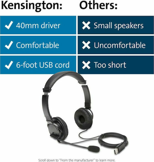 Kensington Classic USB-A Headset with Mic На ушите Мултимедийни слушалки с микрофон в Черен цвят