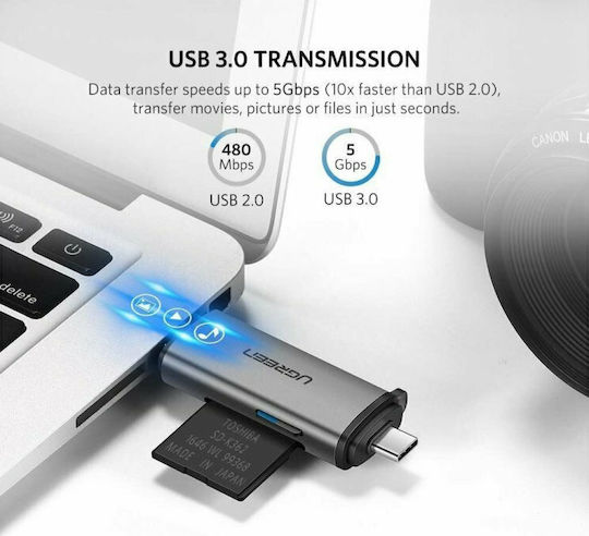 Ugreen Card Reader Type-C για SD/microSD Γκρι