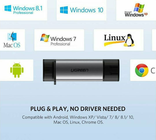 Ugreen Card Reader Type-C για SD/microSD Γκρι