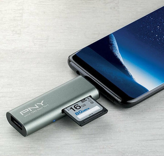 PNY Card Reader Type-C για SD/microSD Ασημί
