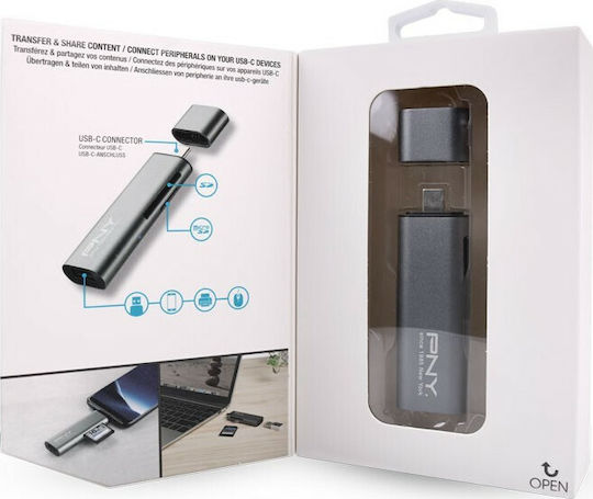 PNY Card Reader Type-C για SD/microSD Ασημί