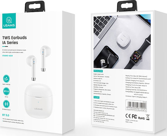 Usams IA04 Ohrstöpsel Bluetooth-Freisprecheinrichtung Kopfhörer mit Ladeetui Weiß