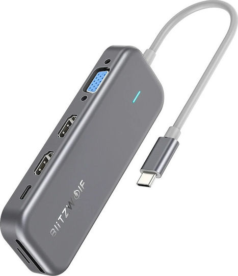 BlitzWolf BW-TH11 USB-C Docking Station με HDMI 4K PD Ethernet και συνδεση 2 Οθονών Γκρι