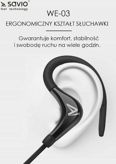 Savio WE-03 In-ear Bluetooth Handsfree Căști cu Rezistență la Transpirație Negru