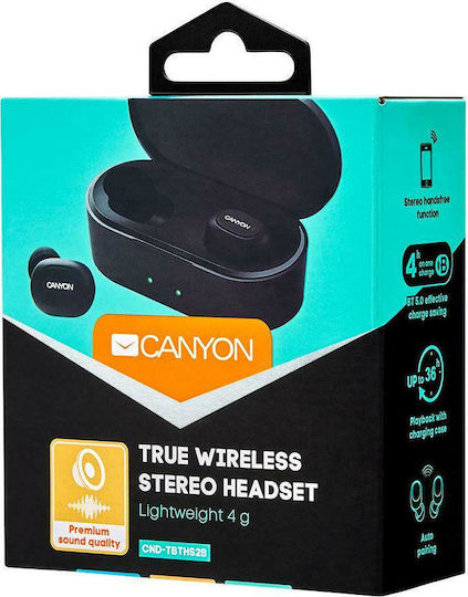 Canyon CND-TBTHS2B In-ear Bluetooth Handsfree Ακουστικά με Θήκη Φόρτισης Μαύρα