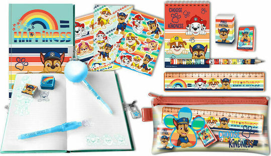 Kids Licensing Paw Patrol Kinder Schreibwarenset mit Bleistift, Spitzer, Radiergummi, Notizbuch, Kugelschreiber, Mechanischer Bleistift, Lineal und Etui