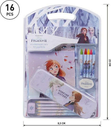 Cerda Frozen 2 Set de Papetărie pentru Copii cu Creion, Așcutitoare, Radieră, Caiet de Notițe, Creion Mecanic, Riglă, Cutie pentru Creioane și Penar 16buc