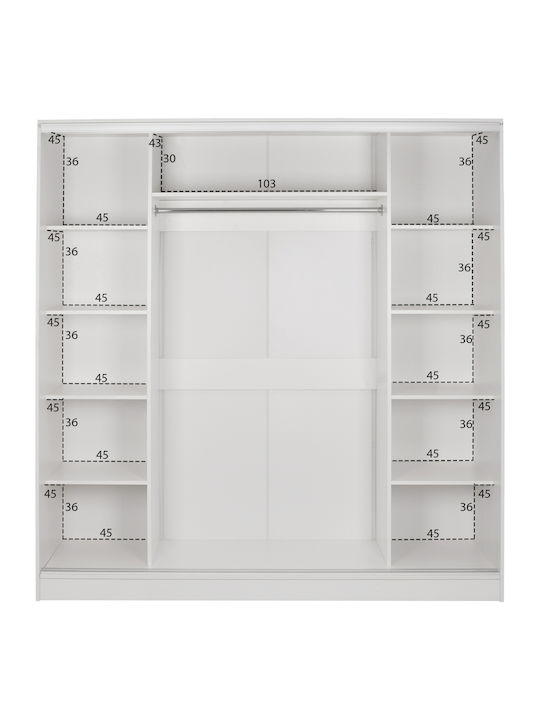 Dreifachtür Kleiderschrank Schieben ADLER mit Spiegel White 200x60x210cm