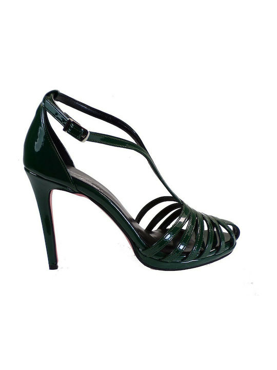 Alessandra Paggioti Platform Patent Leather Women's Sandals 40073 Green