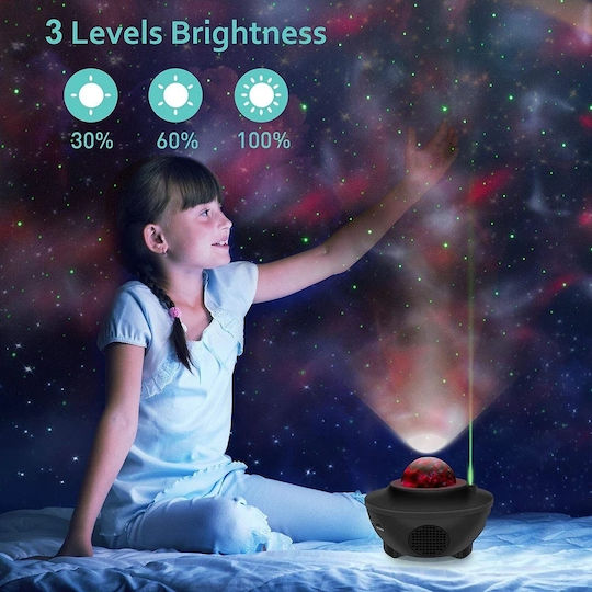 Led Rotating Kids Projector Lamp Galaxy Star Ocean Wave with Star Projection with Color Changes White 13.5x13.5x10εκ.