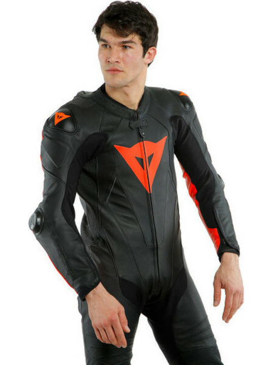 Dainese Laguna Seca 5 Männer Motorrad-Lederanzug Black/Fluo Red