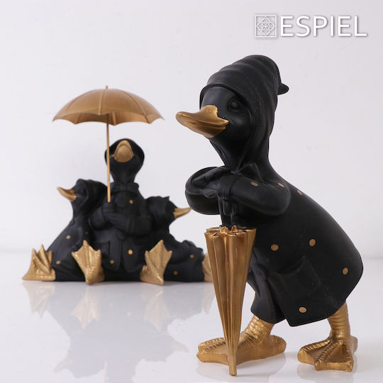 Espiel Διακοσμητική Πάπια Πολυρητίνης σε Μαύρο - Χρυσό 9x17x25cm