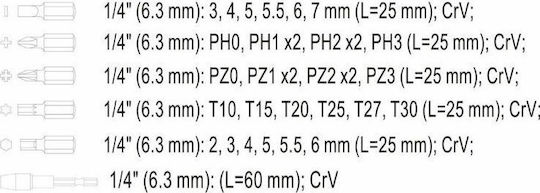 Sthor Σετ 31 Μύτες Κατσαβιδιού Ίσιο / Σταυρός / Torx / Allen Σετ
