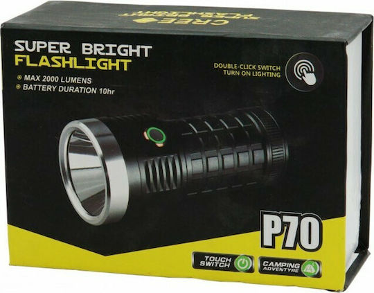 Factory Wiederaufladbar Taschenlampe LED mit maximaler Helligkeit 2000lm P70 Schwarz