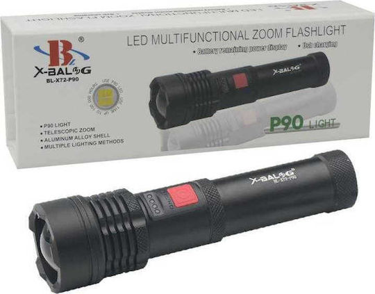 X-Balog Rechargeable Flashlight LED IPX4 with Maximum Brightness 1500lm P90 Black