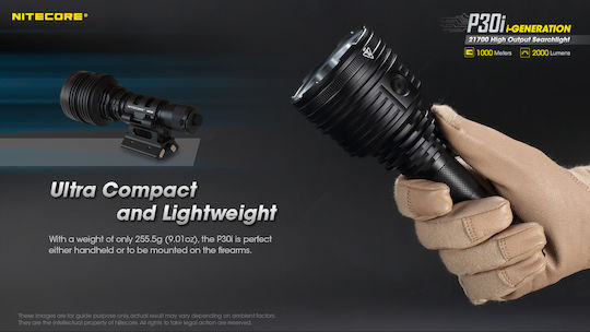 NiteCore Rechargeable Flashlight LED IP68 with Maximum Brightness 2000lm Precise P30i Black