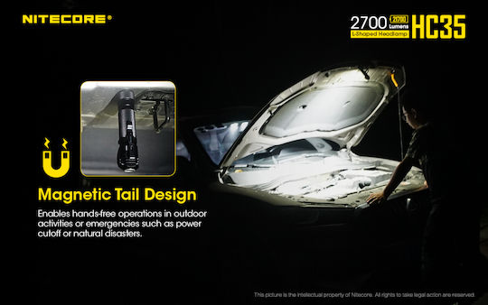NiteCore Επαναφορτιζόμενος Φακός Κεφαλής LED IP68 με Μέγιστη Φωτεινότητα 2700lm HC35 18650, CR123, RCR123