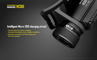 NiteCore Rechargeable Headlamp LED Waterproof IPX7 with Maximum Brightness 1000lm HC60 2 x CR123