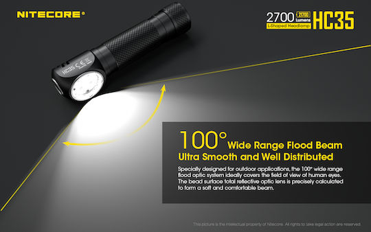 NiteCore Επαναφορτιζόμενος Φακός Κεφαλής LED IP68 με Μέγιστη Φωτεινότητα 2700lm HC35 18650, CR123, RCR123